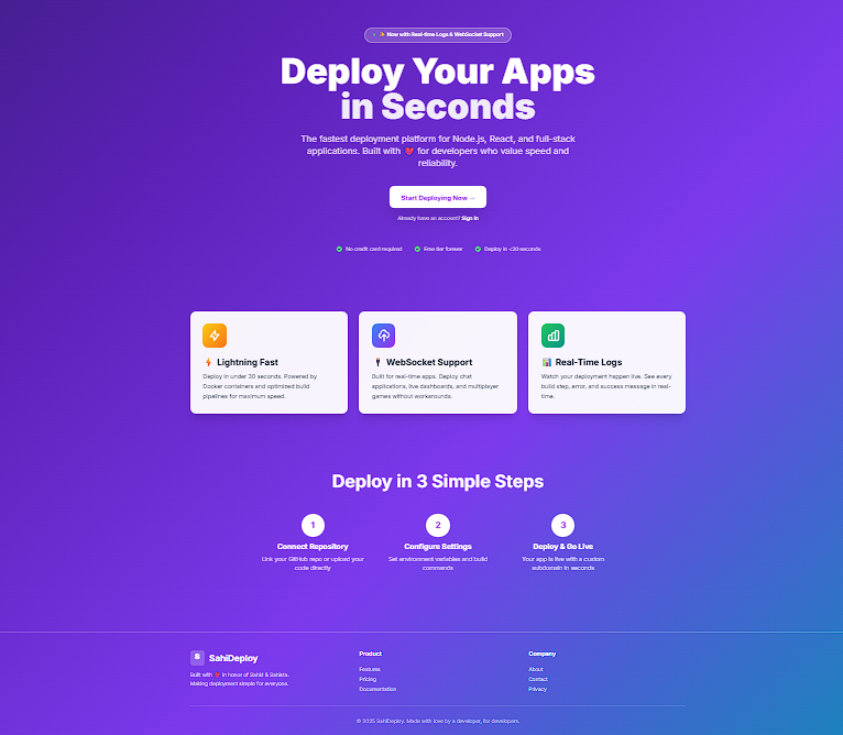 SahiDeploy Landing Page